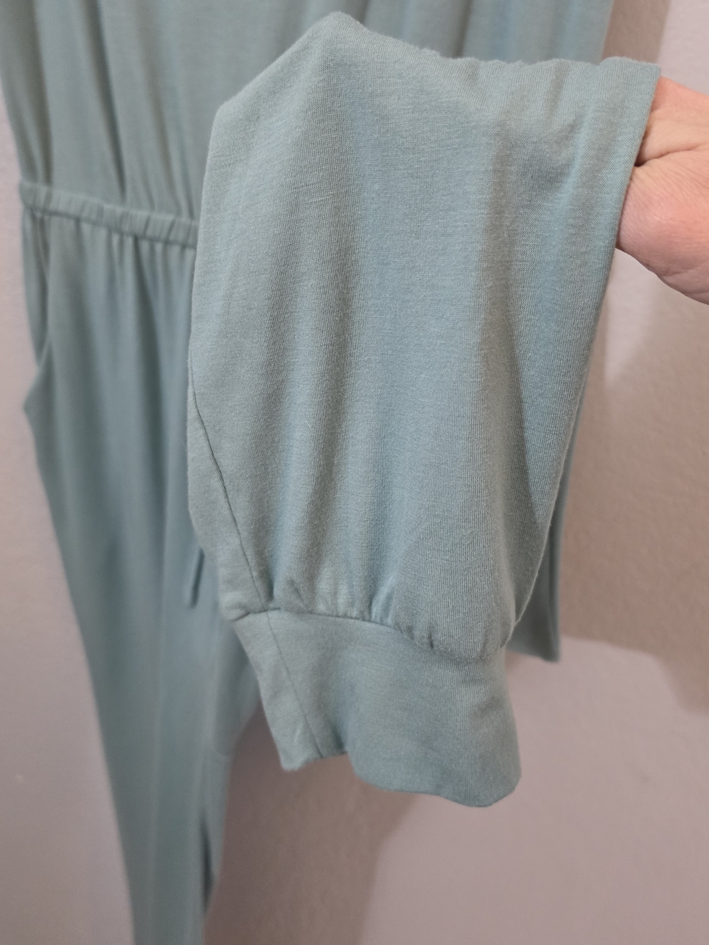 Pretty Garden Light Teal Short Sleeve Jumpsuit Drawstring Womens Large Jogger - Picture 4 of 8